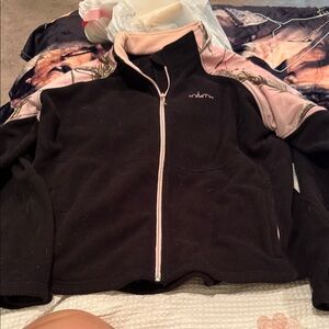 Habit Women's Black w/pink camo accent zip up fleece Jacket-zip up pockets-XL